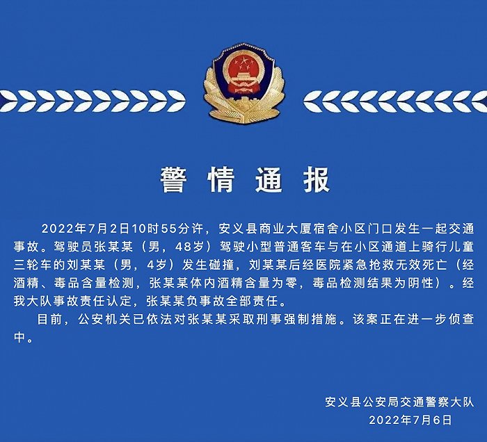 江西一局長駕車致男童身亡 警方通報:其負事故全部責(zé)任
